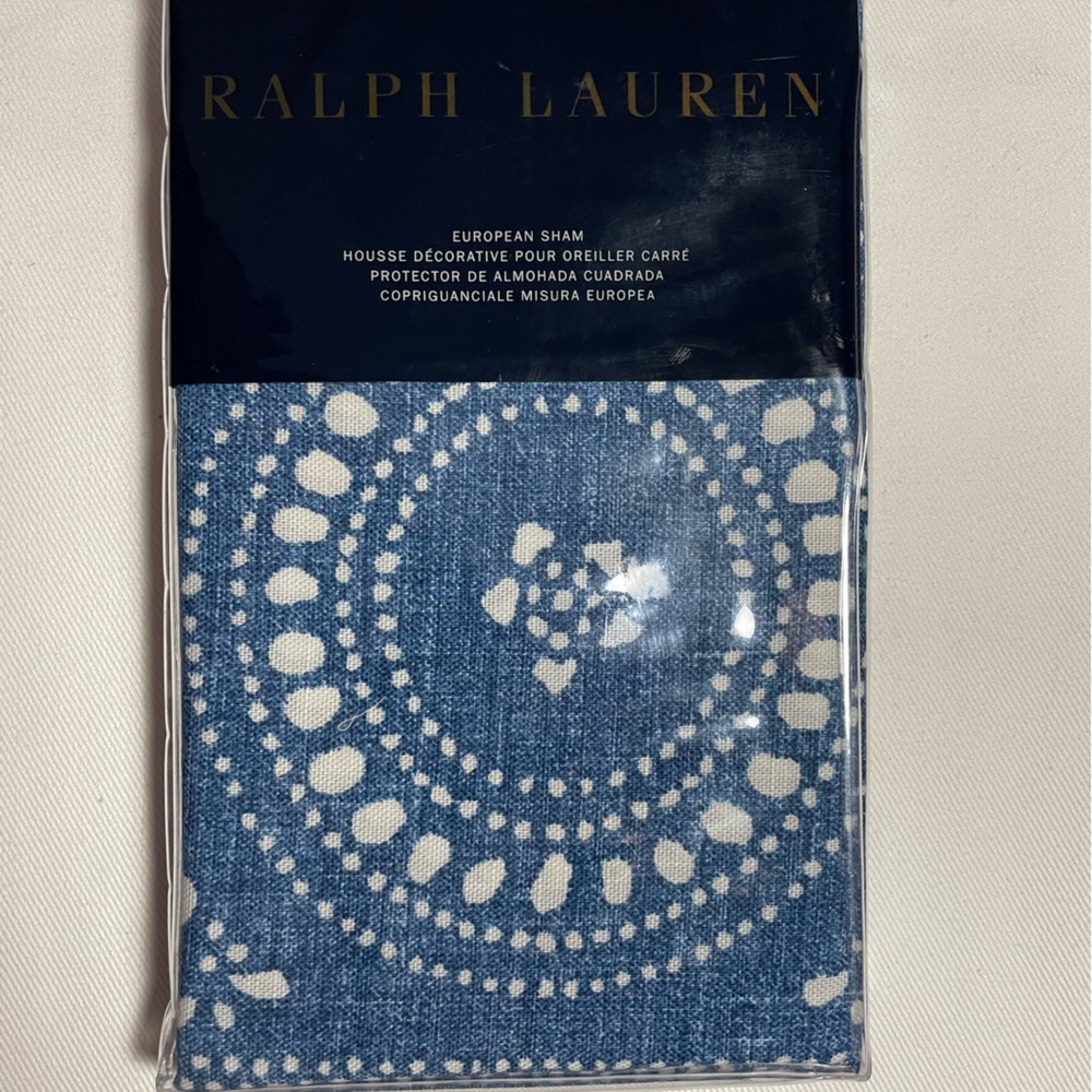 NEW  RALPH LAUREN EUROPEAN SHAM   ISLA BELIZE DOT.   Blue / Cream